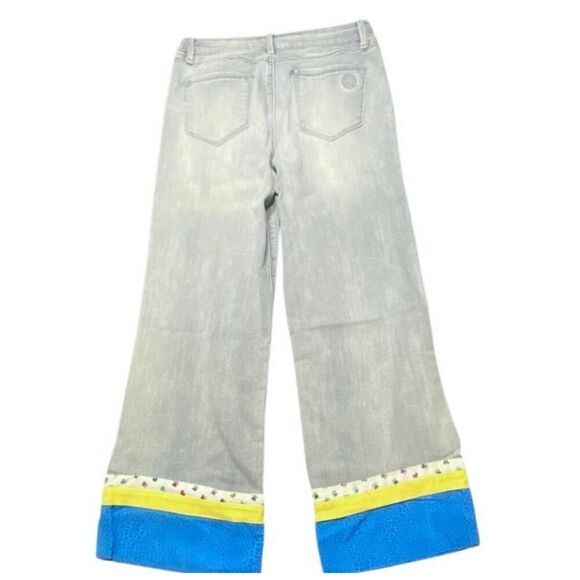 Laurie Felt Daisy Custom 3 Layer Hem Wide Leg Cropped Light Denim Jeans Wm’s Sz - Picture 4 of 6